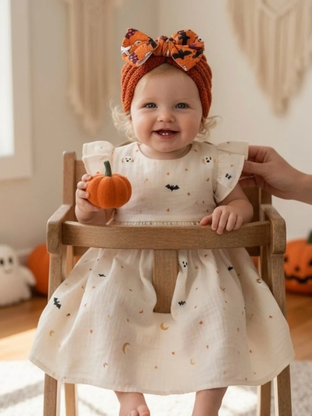 Handmade Halloween Baby Toddler Knit Turban Beanie Bow Hat